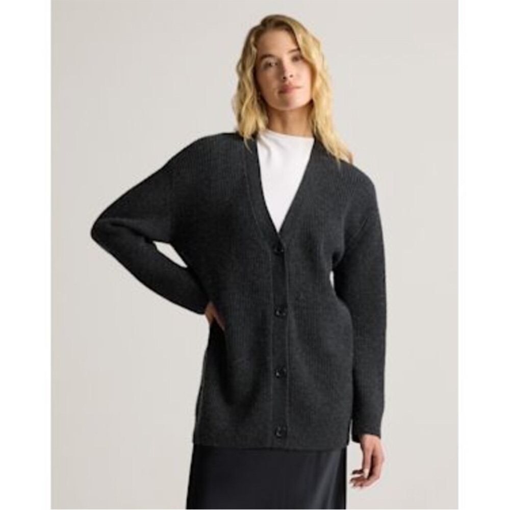 Quince Mongolian Cashmere Oversized Boyfriend Cardigan Sweater Charcoal S